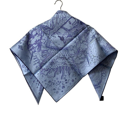 Hermes Scarf Carré 90 Blue Ciel X Ankle X Violet Please Hold The Line / Please