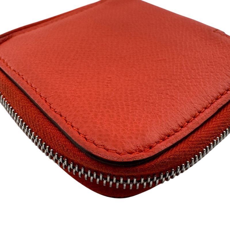 Hermes Azap Compact Silk Quinn Coin Case Wallet Branded Coin Purse Red Ladies