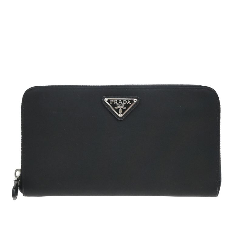Prada Long Wallet Round Zipper Black Nylon Leather 62kb035