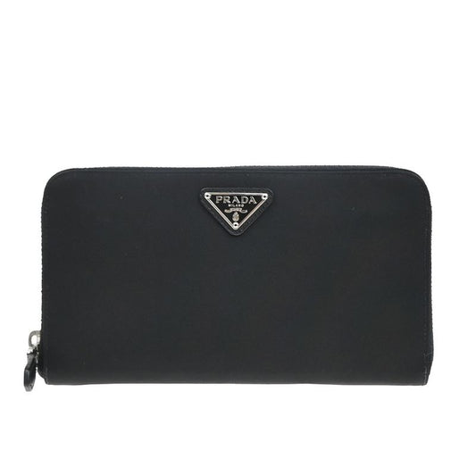 Prada Long Wallet Round Zipper Black Nylon Leather 62kb035