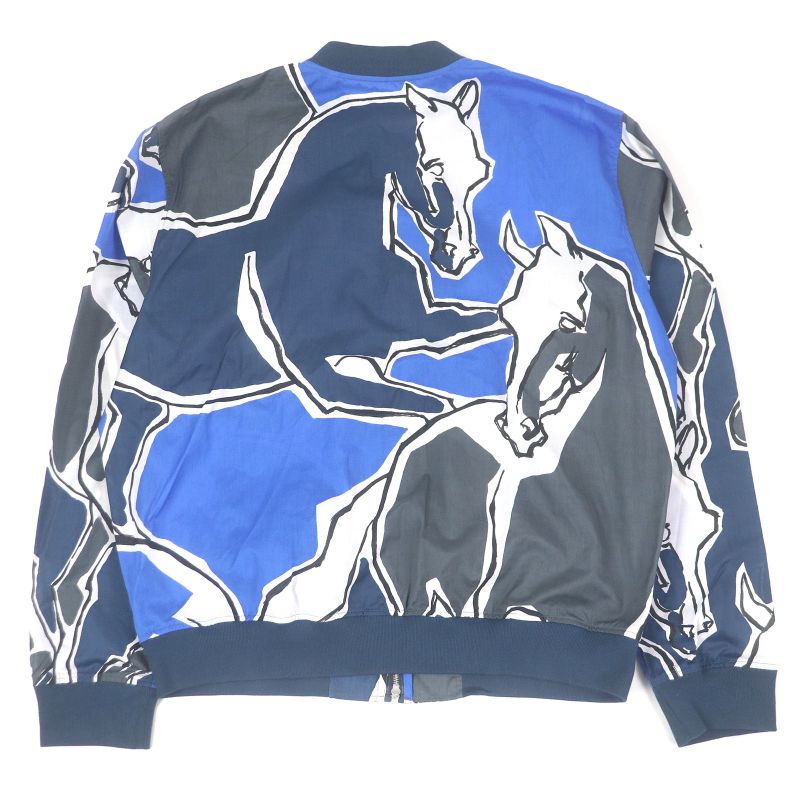Hermes 2021 Horse All Over Light Hand Blouson Jacket Blue Gray 43 With Box Made