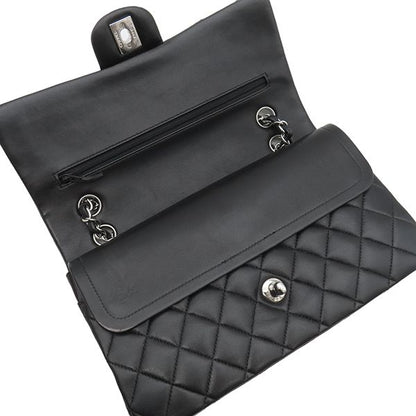 Chanel Shoulder Bag Matelasse 25 Flap Bag Lambskin Black Silver Hardware Black