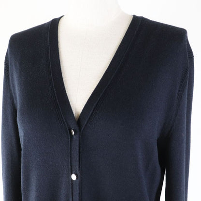 Hermes Cashmere Silk Long Sleeve Knit Cardigan With H Button Dark Navy 36 Made