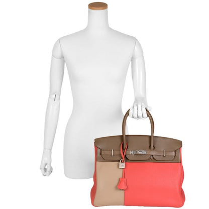 Hermes Birkin 35 Cazac Handbag Taurillon Cles Mans Vorsift □P Engraved Etoupe