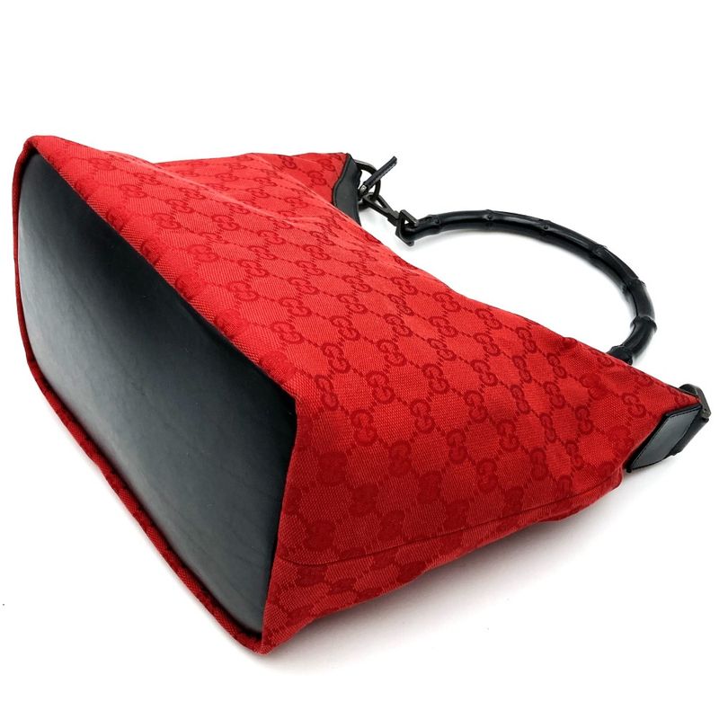 Gucci 000-0531 Shoulder Bag Handbag GG Canvas Bamboo Red Black Women