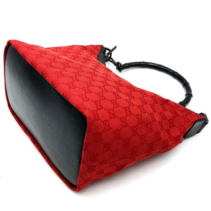 Gucci 000-0531 Shoulder Bag Handbag GG Canvas Bamboo Red Black Women