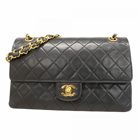 Chanel Shoulder Bag Matelasse Lambskin Black Gold Hardware Women