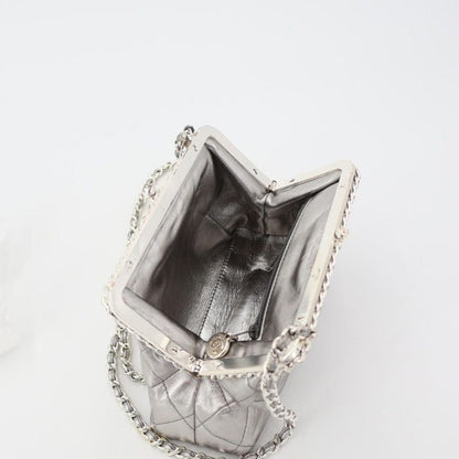 Chanel Fishmouth Chain Shoulder Bag Silver Vintage 3 Rd