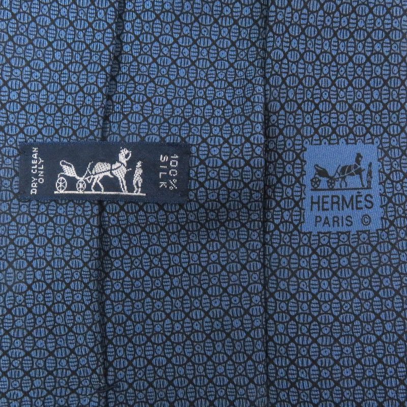 Hermes 7695 OA 100% Silk Geometric Pattern Wide Tie Blue With Box Men's