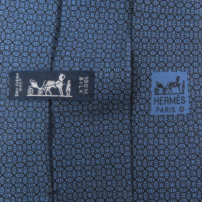 Hermes 7695 OA 100% Silk Geometric Pattern Wide Tie Blue With Box Men's