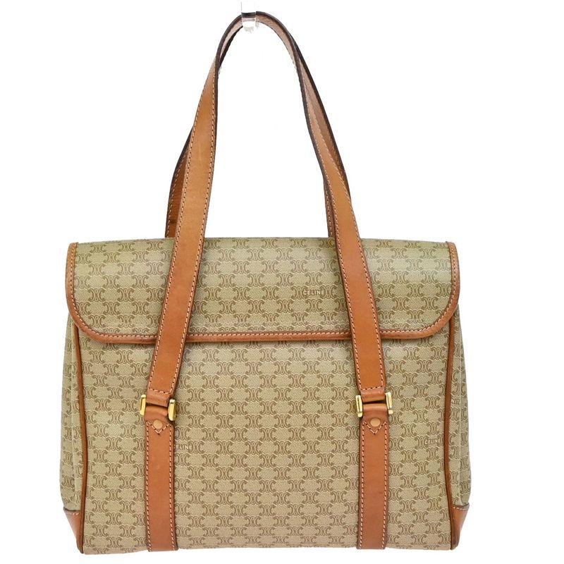 Celine Shoulder Bag Macadam Pattern Pvcleather Beige 64ka847