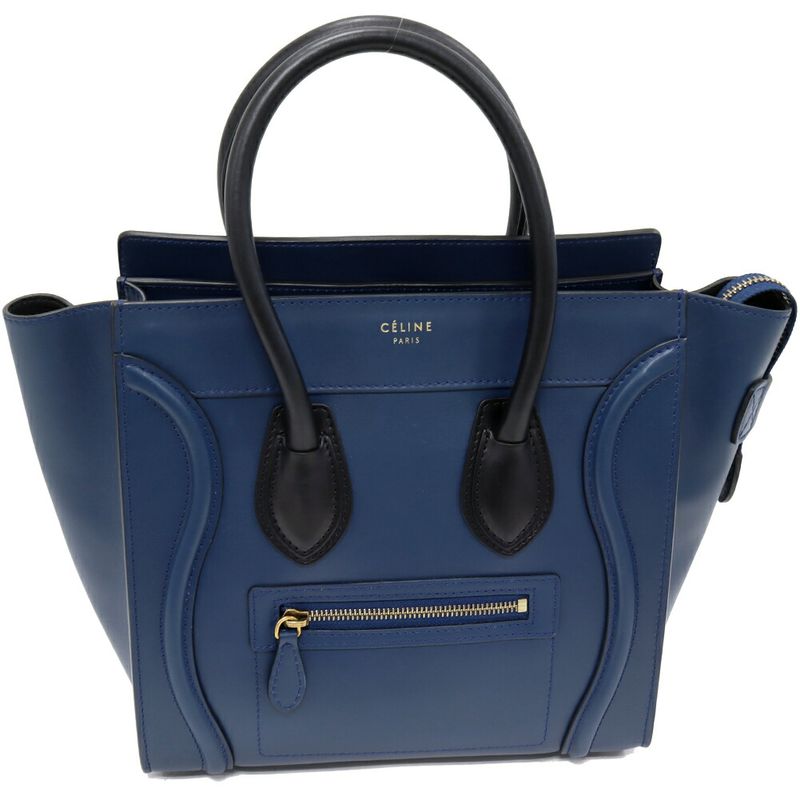 Celine Tote Handbag Luggage Micro Shopper Smooth Calfskin Navy Black