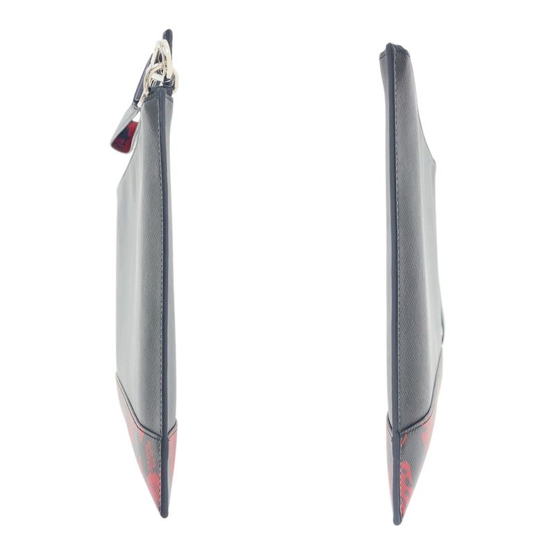 Prada Saffiano Floral Logo Black Red Silver Hardware Leather Clutch Bag Second