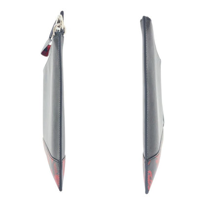 Prada Saffiano Floral Logo Black Red Silver Hardware Leather Clutch Bag Second