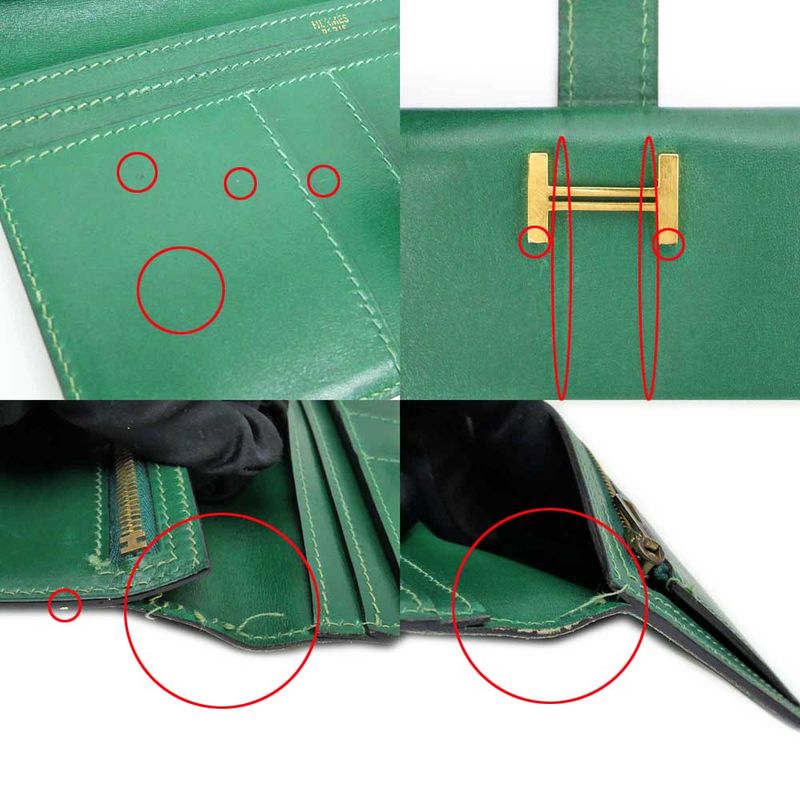 Hermes Bearn Classic Box Cuff Green Gold Hardware F Engraved Leather