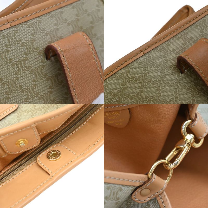 Celine Tote Macadam Shoulder Bag Beige Leather 33ka787