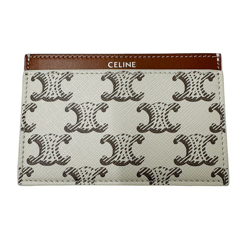Celine Card Case Women's Men's Brand PVC Triomphe White Brown Card Holder