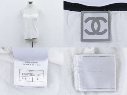 Authentic Chanel Coco Mark Logo Camisole Top 40 Cotton White Women's Clothing