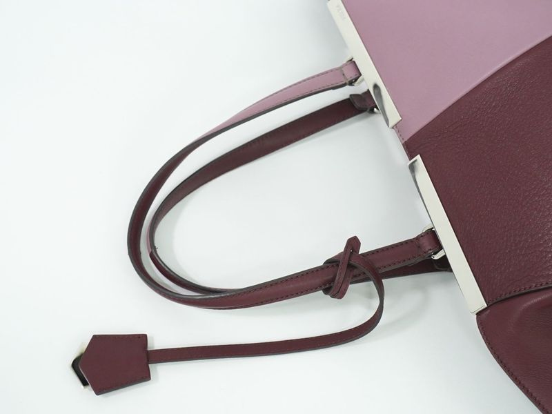 Authentic Fendi Trois Jour Bicolor Tote Handbag Leather Bordeaux Pink 8bh272