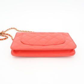 Chanel Chain Wallet Matelasse Lambskin Red Gold Hardware