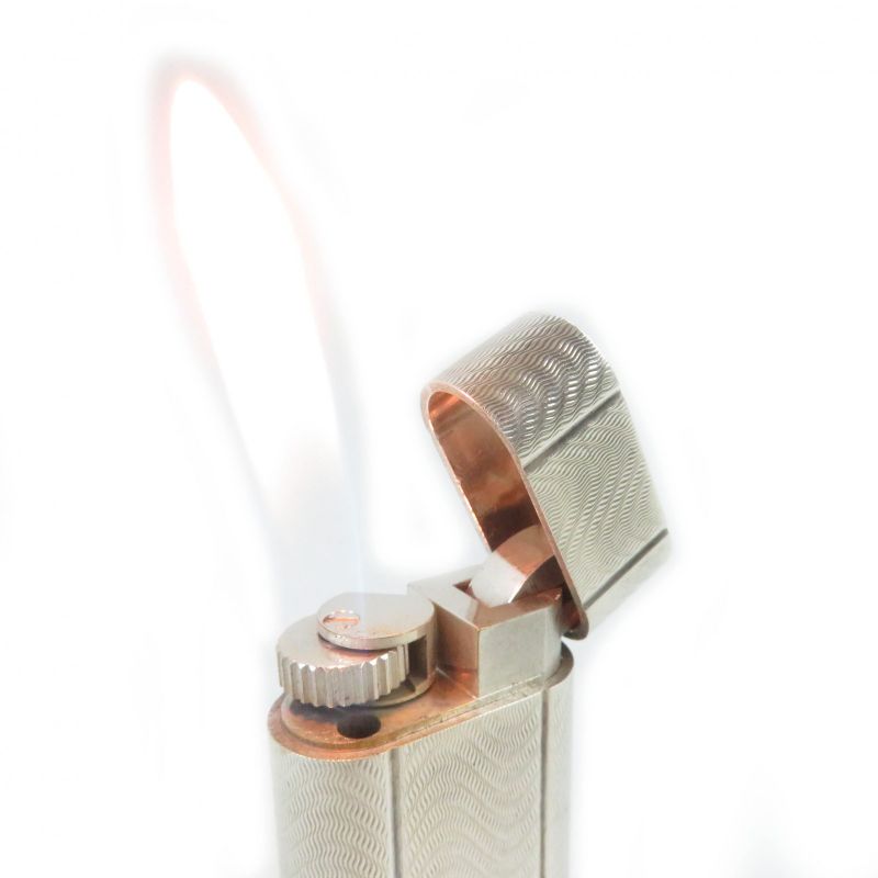 Cartier Wave Pattern Oval Shape Smoking Goods Gas Lighter Silver