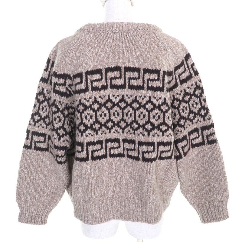 Celine 2adw6824v 100% Wool Triomphe Crew Neck Long Sleeve Knit Sweater Brownish
