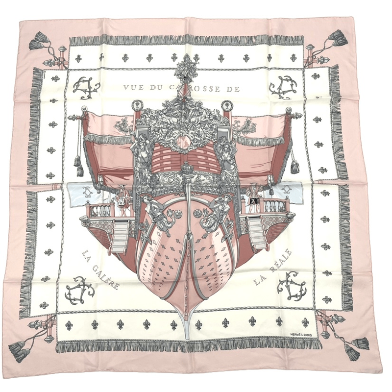 Hermes Carre 90 VUE DU Carrosse DE LA Galere LA Reale Queen's Coronation Pink