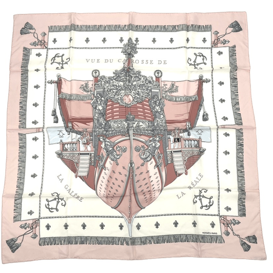 Hermes Carre 90 VUE DU Carrosse DE LA Galere LA Reale Queen's Coronation Pink