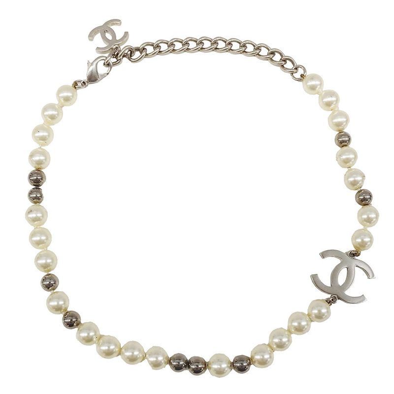 Chanel Necklace Ladies Brand Faux Pearl White Silver Hardware Fashionable