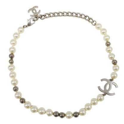 Chanel Necklace Ladies Brand Faux Pearl White Silver Hardware Fashionable