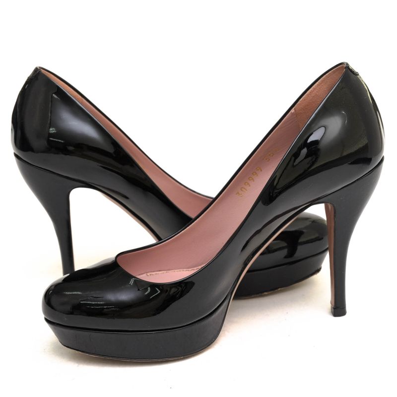 Gucci Pumps Shoes Women Women's Enamel Patent Leather Genuine Black Plain Toe