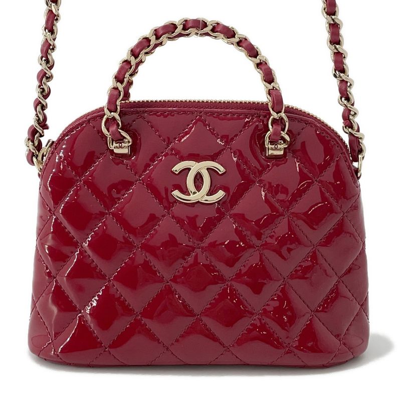 Chanel Chain Shoulder Bag CC Logo Quilted Patent