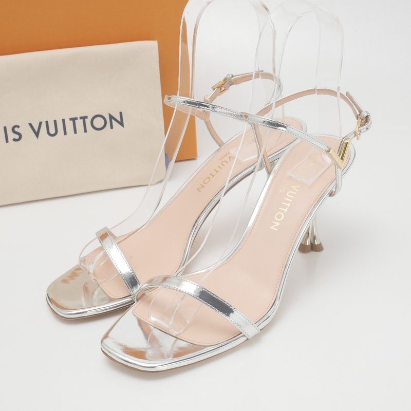 2023Louis Vuitton Sandals Size 40 LV Volt Flower Heel Ankle Strap Silver