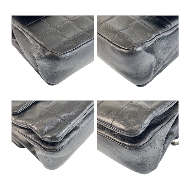 Chanel Vintage Chocobar Black Silver Hardware Lambskin 6135*** Chain Shoulder