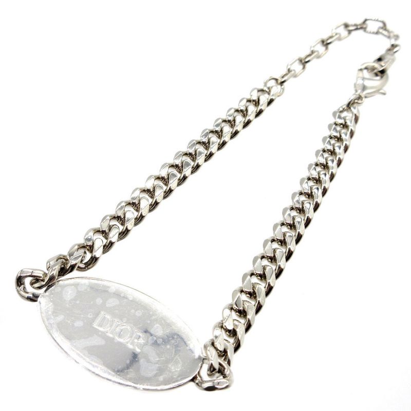 Christian Dior Plate Shape Atelier Logo Metal Silver Chain Bracelet 0102