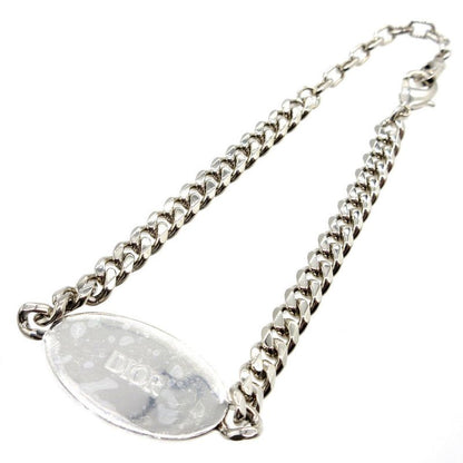 Christian Dior Plate Shape Atelier Logo Metal Silver Chain Bracelet 0102