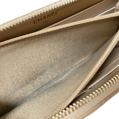 Chanel Long Wallet V-stitched (chevron) Beige Coco Mark/gold Hardware / Round