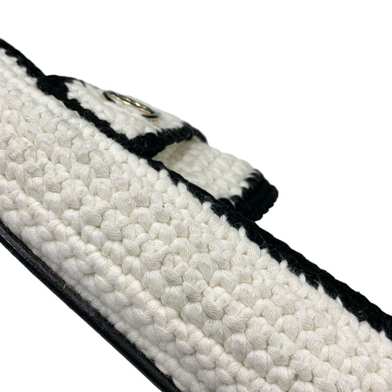 Chanel Flat Shoes Fabric White Black Here Mark Braided