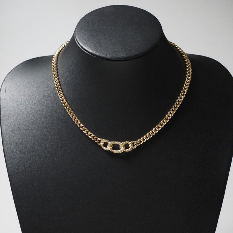 Christian DIOR Vintage Necklace Chain Necklace Rhinestone Pave 20250630 Ra5180
