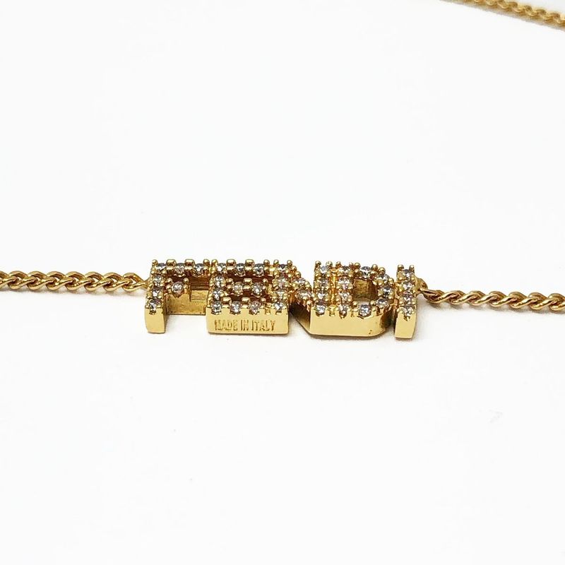 Fendi Logo Necklace Graffiti Zircon Gold