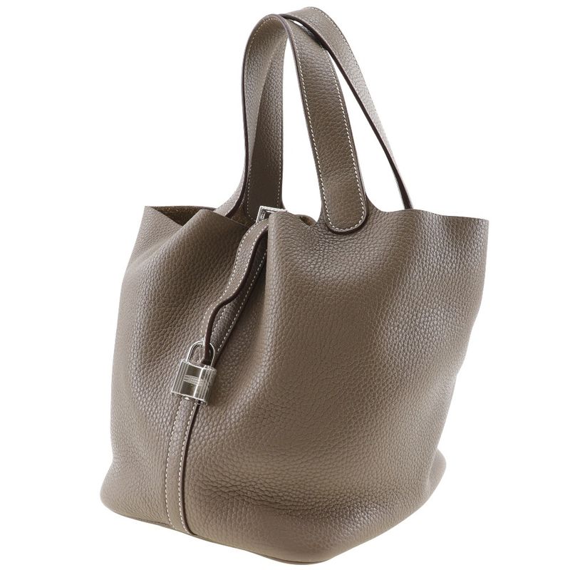 Hermes Picotin Lock MM Taurillon Clemence Etoupe Silver Hardware T Ladies