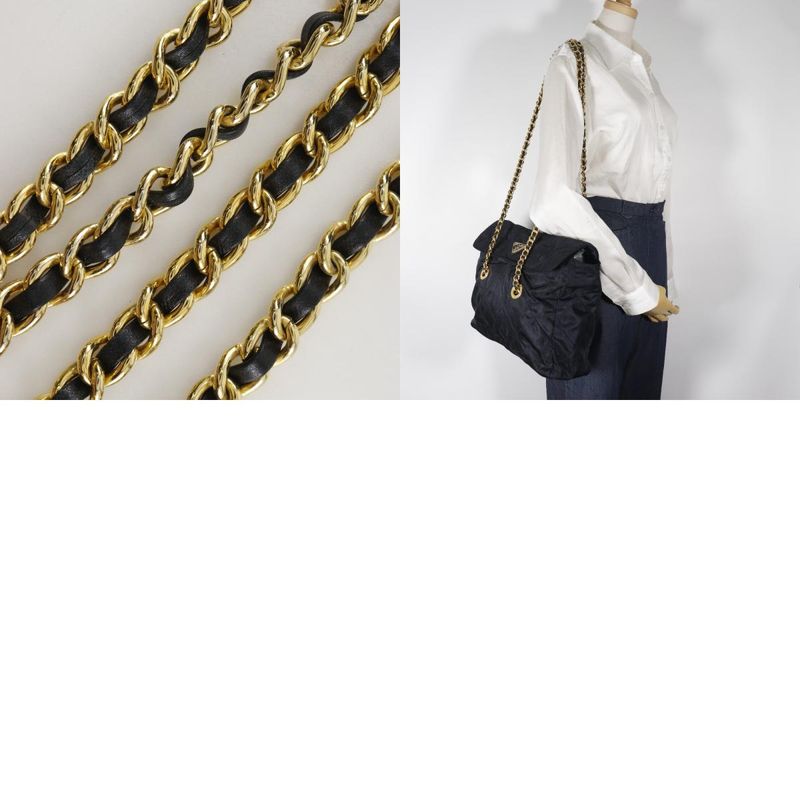 Prada Chain Shoulder Quilted Nylon Navy Blue Women's Shoulder Bag