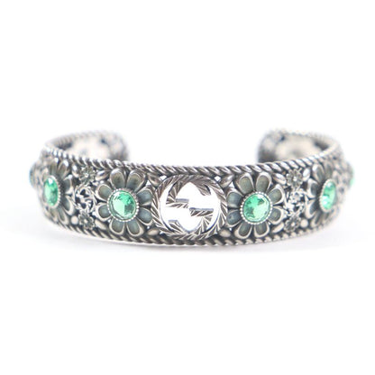 Gucci Crystal Floral Interlocking G Bangle Bracelet Ag925 Silver Green 16 With
