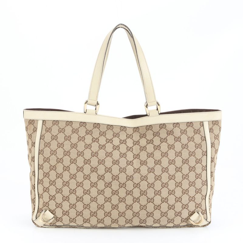 Gucci GG Canvas Abby 141472 Leather Tote Bag Shoulder Hand A4 Beige Women's EME