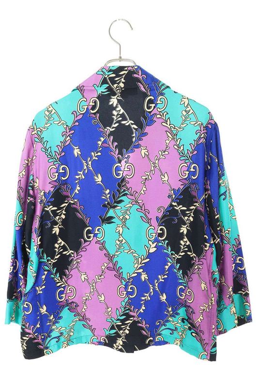 Gucci 609466 Zadfn Open Collar Silk Long Sleeve Shirt Men's 40