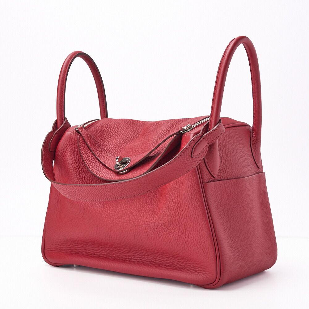 Hermes Lindy 30 2way Shoulder Bag Taurillon Clemence Rouge Casaque (silver