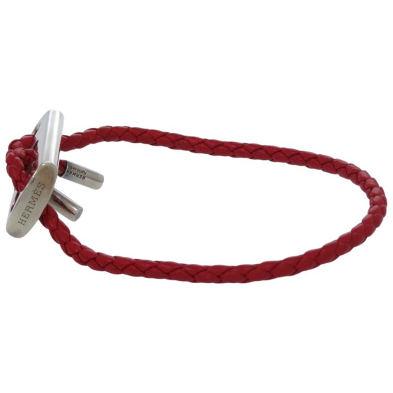 Hermes Leather 925 Silver Red Bracelet 0093 Hermes