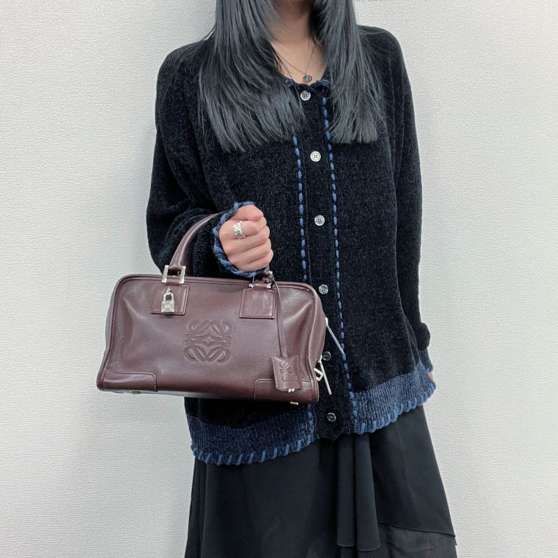 Loewe Anagram Amazona 28 Handbag Brown Leather Vintage Women's