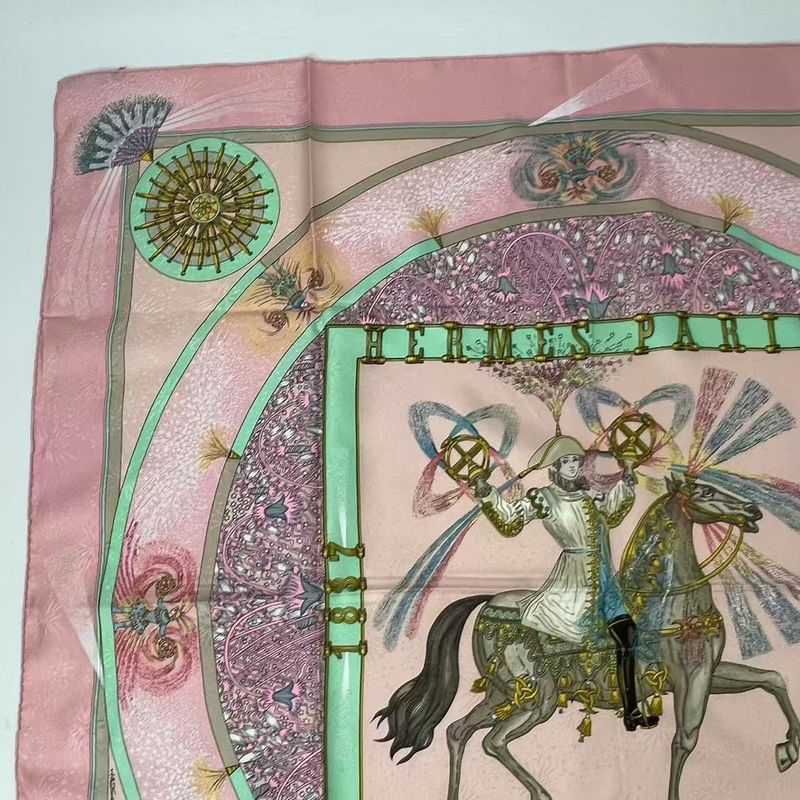 Hermes Carre 90 Silk Scarf FEUX Dartifice Flame Of Skill Pink