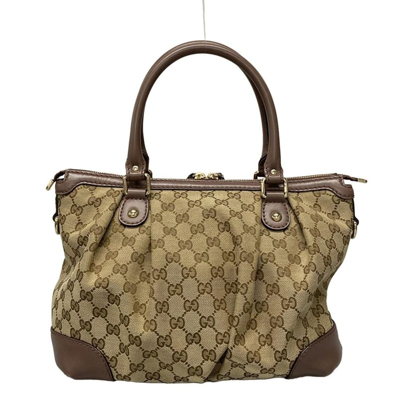 Gucci Handbag Sookie GG Pattern 247902 Beige Dark Brown And Purple Leather